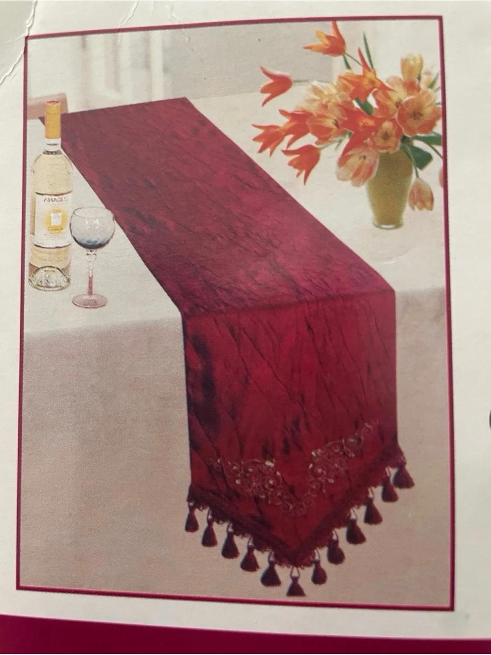 Elegant Red Table Runner with Tassel Trim